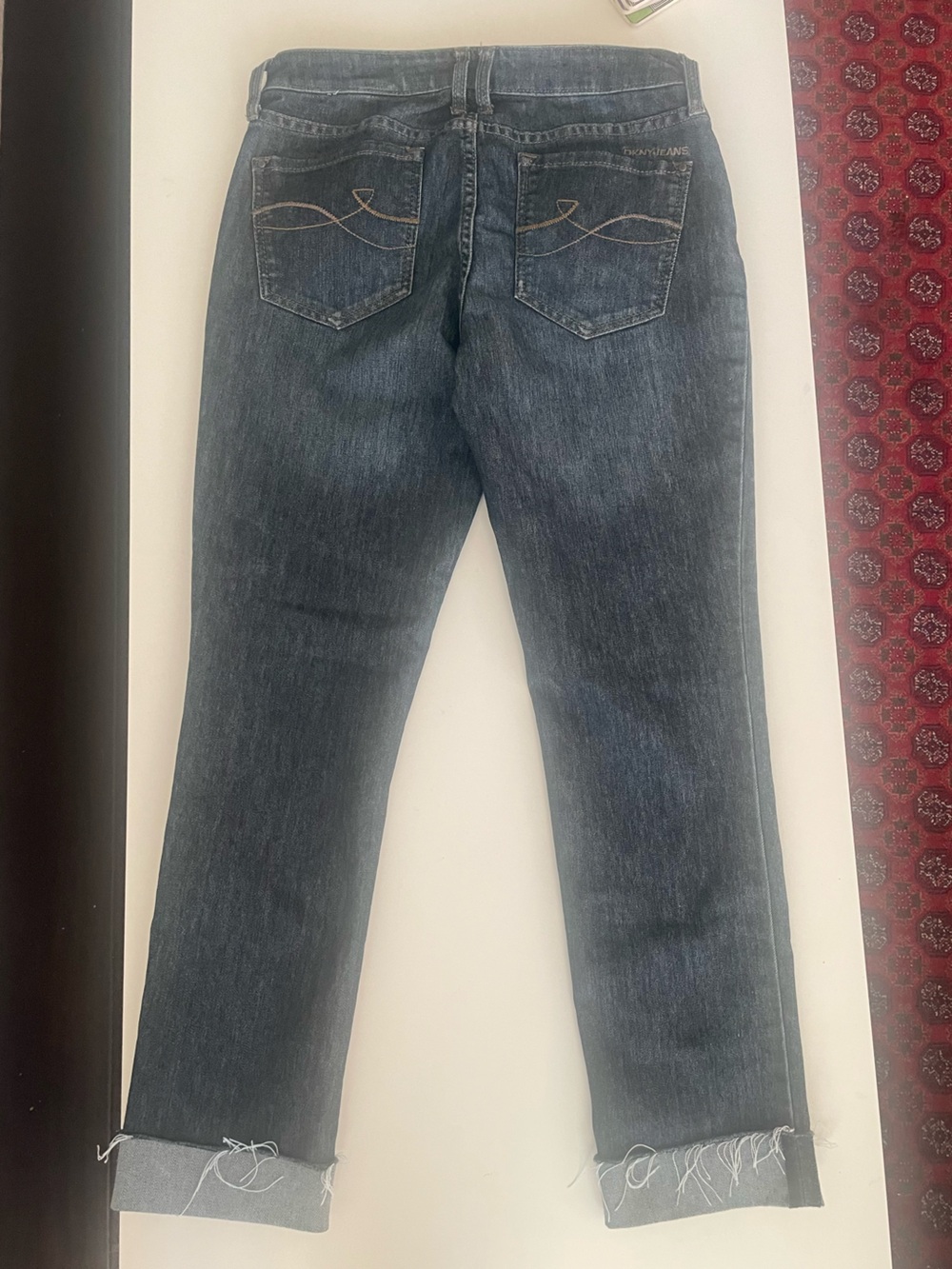 DKNY Jeans Dark Wash Cropped Straight Leg Raw Hem Jeans Size 4 - Picture 4 of 10